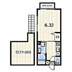サニーサイド湘南深沢 2階1Kの間取り
