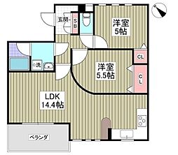 デュオパラッツォA棟 2LDKの間取図画像
