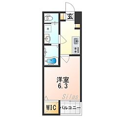 大阪市東成区中道2丁目アパート 1Kの間取図画像
