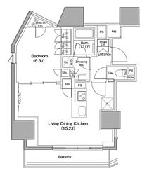 ザ・パークハビオ麻布十番 1LDKの間取図画像