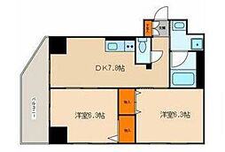 PAPILLON 4階2DKの間取り
