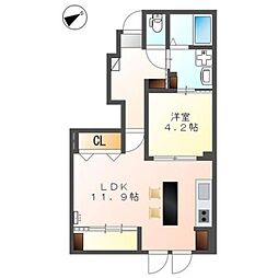コーポ峯のハタ 1LDKの間取図画像