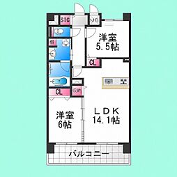 スペチアーレ堺 2LDKの間取図画像
