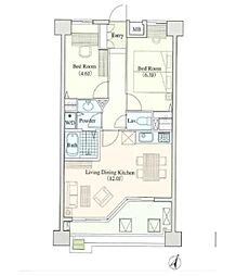 LANAIガーデンシンユリイースト 2LDKの間取図画像