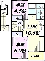 ヴィラ・シャルマン 2階2LDKの間取り