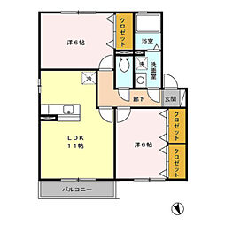 サンモール町田I 1階2LDKの間取り