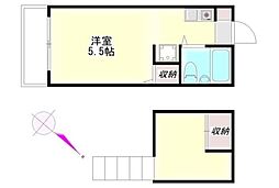 アビタシオン東伏見B ワンルームの間取図画像
