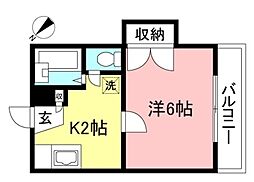 ＰＲＩＭＥ　Ｍ 2階1Kの間取り