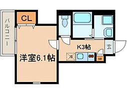 ヒルクレスト中井 1階1Kの間取り