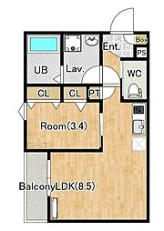 ジーメゾン厚木愛甲カウス0 1LDKの間取図画像