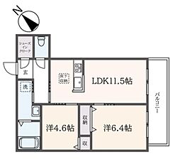 シャーメゾン武蔵野参番館 1階2LDKの間取り