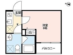 フォレストフロンティア 2階1Kの間取り