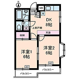 グリーンパレス用賀 2DKの間取図画像
