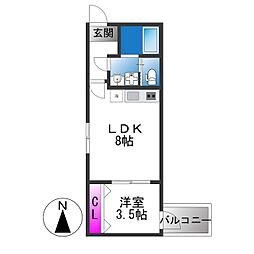 アプローズ新深江 1LDKの間取図画像