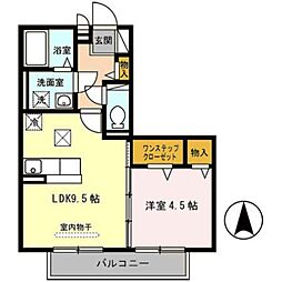 JR片町線(学研都市線) 四条畷駅 徒歩10分の賃貸アパート 1階1LDKの間取り