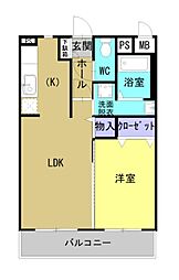 ユーミー中原 A棟 1LDKの間取図画像