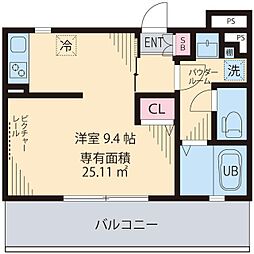 グラン・ソレイユ 3階ワンルームの間取り