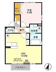 サンライズヒルA 1LDKの間取図画像