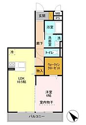 ベルレージュ 2階1LDKの間取り