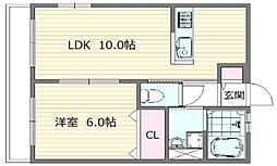 バニラージュ野崎 1LDKの間取図画像