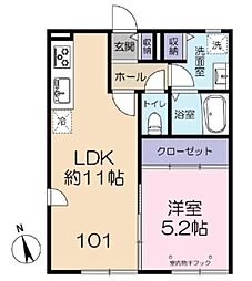 ハウス中岡 1階1LDKの間取り