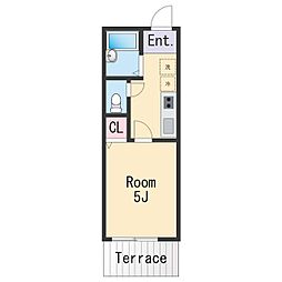 TJ鳴神2 A棟B棟 1Kの間取図画像