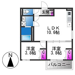 D porta granz 2LDKの間取図画像