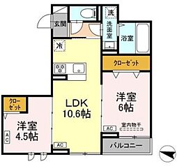 セレスティア西綾瀬 3階2LDKの間取り