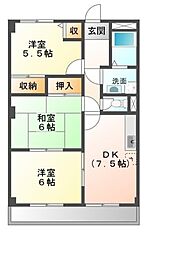 ラ・フォーレ松ノ下 3DKの間取図画像