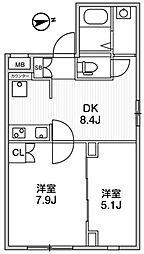 アルティザ新宿落合ソノリテ 2DKの間取図画像