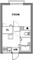 ルミエールアサヒ 2階1Kの間取り