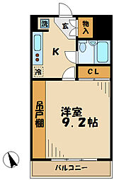 ティーズガーデン稲城 2階1Kの間取り