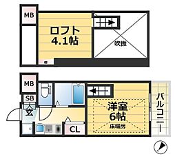 エステムコート三宮駅前ラドゥー 1Kの間取図画像