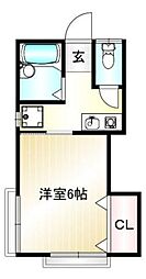 CASA田園 1Kの間取図画像