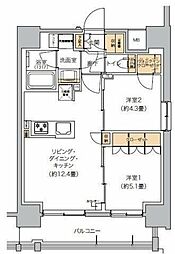 リビオメゾン芝浦 9階2LDKの間取り