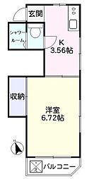 ハイツ海沼 1Kの間取図画像