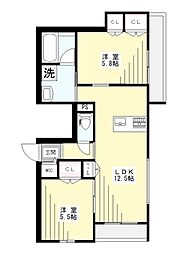 イリュージア 2階2LDKの間取り
