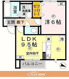 ヴィラ・シャロムA 1LDKの間取図画像