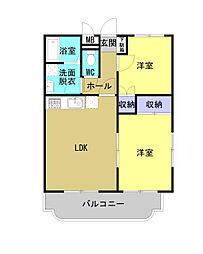 ベルフラワー 303 3階2LDKの間取り