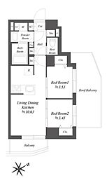 ブランシエスタ品川大井町パークエッジ 5階2LDKの間取り
