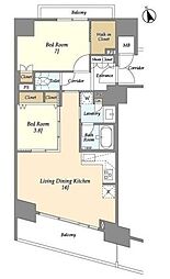 コンフォリア芝浦バウハウス 7階2LDKの間取り