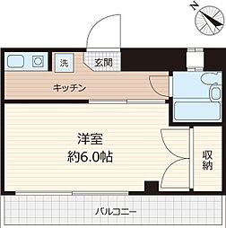高峰コーポ2 1Kの間取図画像