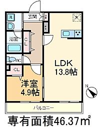 エーフラット入谷 2階1LDKの間取り