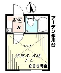 アーデン氷川台 2階1Kの間取り