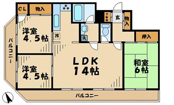 レジデンスクレイン 505｜東京都多摩市鶴牧１丁目(賃貸マンション3LDK・5階・64.35㎡)の写真 その2