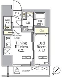 プライムガーデン大森 10階1DKの間取り
