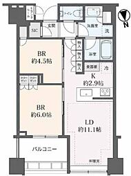 白金ザ・スカイ西棟 2LDKの間取図画像