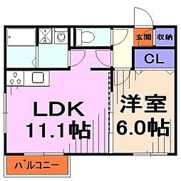 メゾンドソレイユE 1LDKの間取図画像