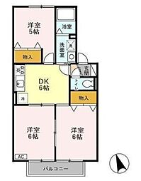 スプリングハイム Ｂ 1階3DKの間取り
