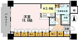 品川シーサイドビュータワー1 25階1Kの間取り